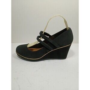 Andiamo Women's pumps wedge Shoes Suede Faux Black Gold Size 9M